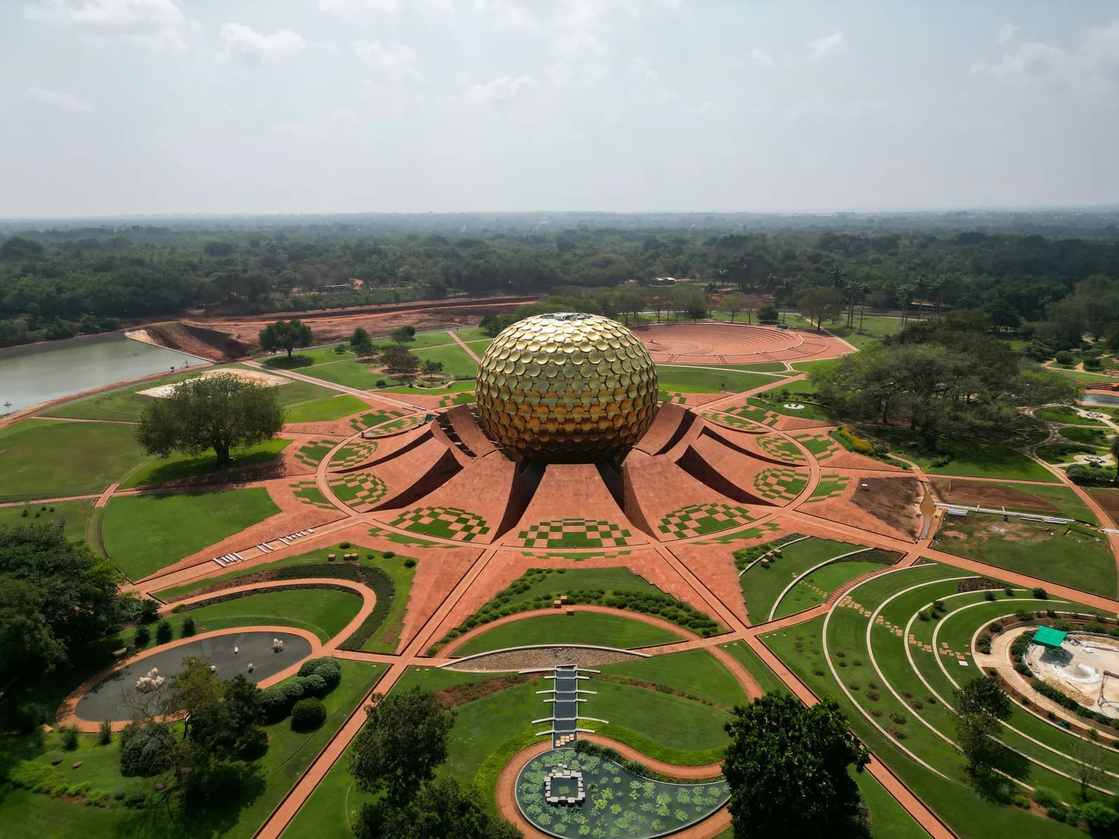 The golden Matrimandir sphere at Auroville, near Pondicherry