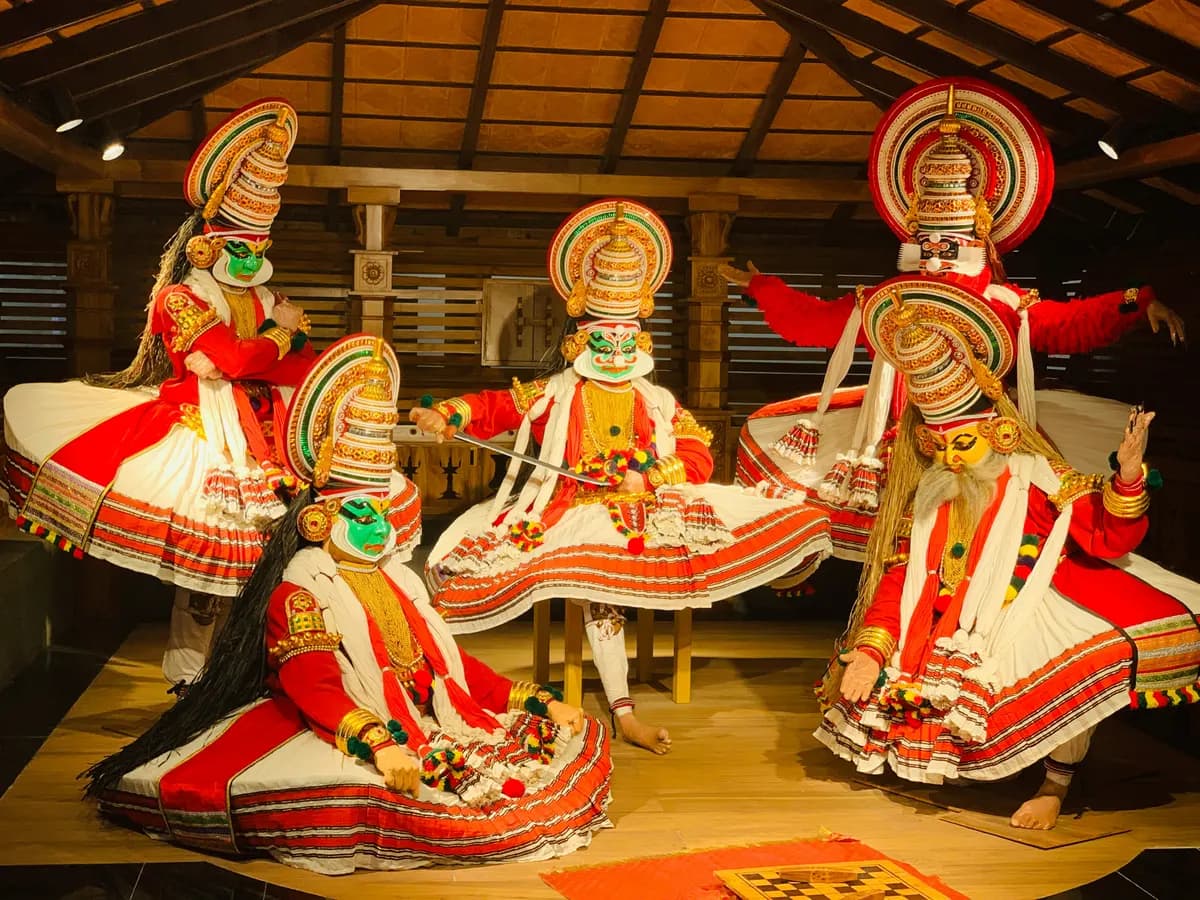 A Kathakali dancer's elaborate makeup and costume, Kochi