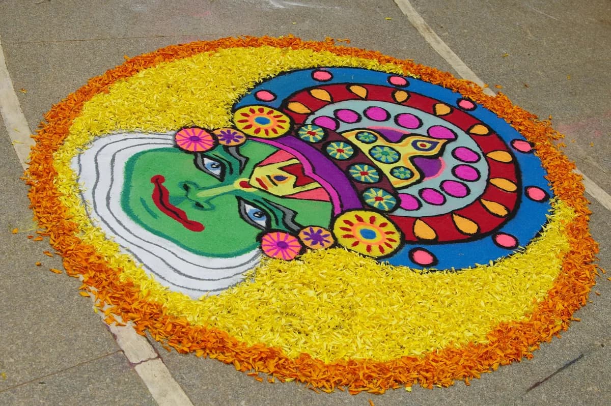 Traditional flower rangoli for Onam celebrations