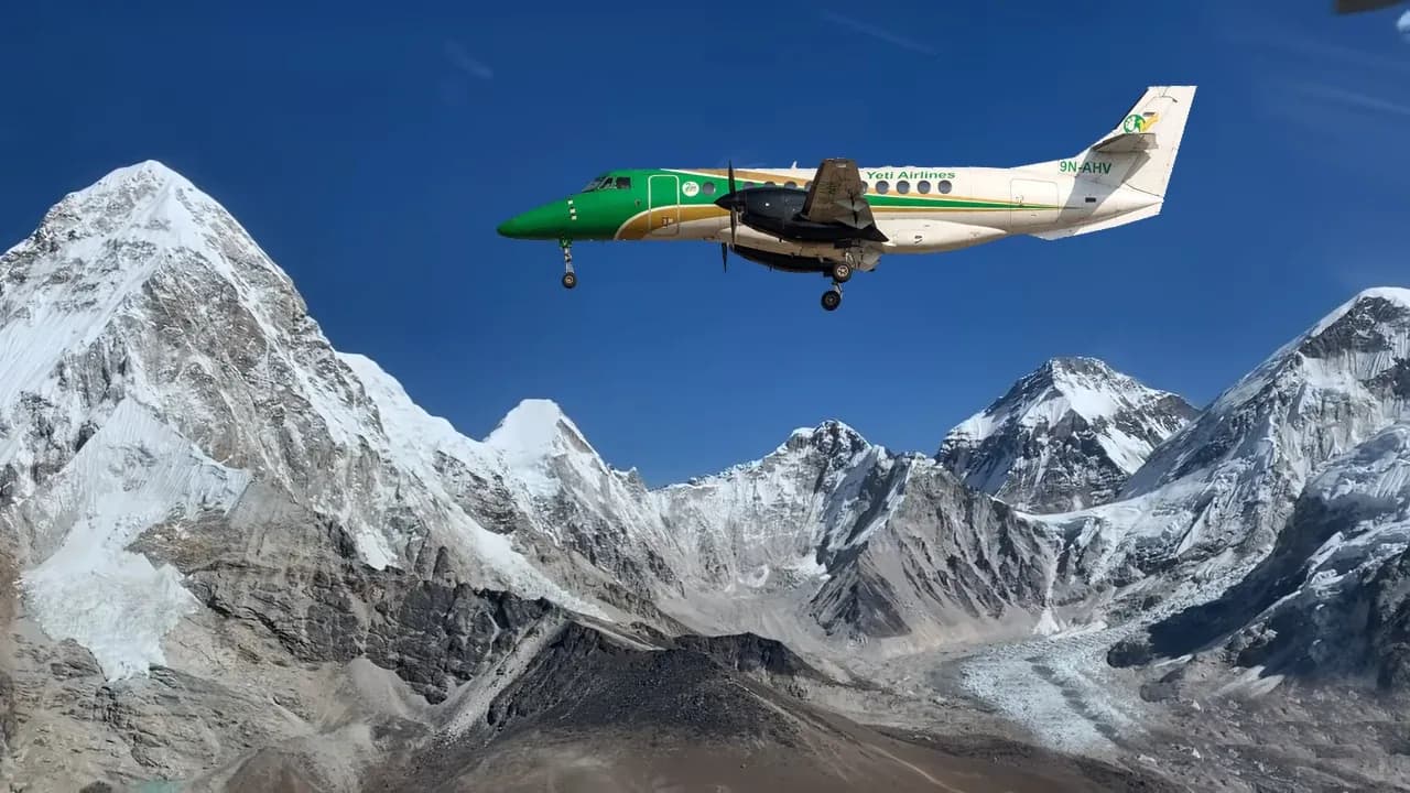 A Yeti Airlines mountain flight passing the peaks of the Everest region