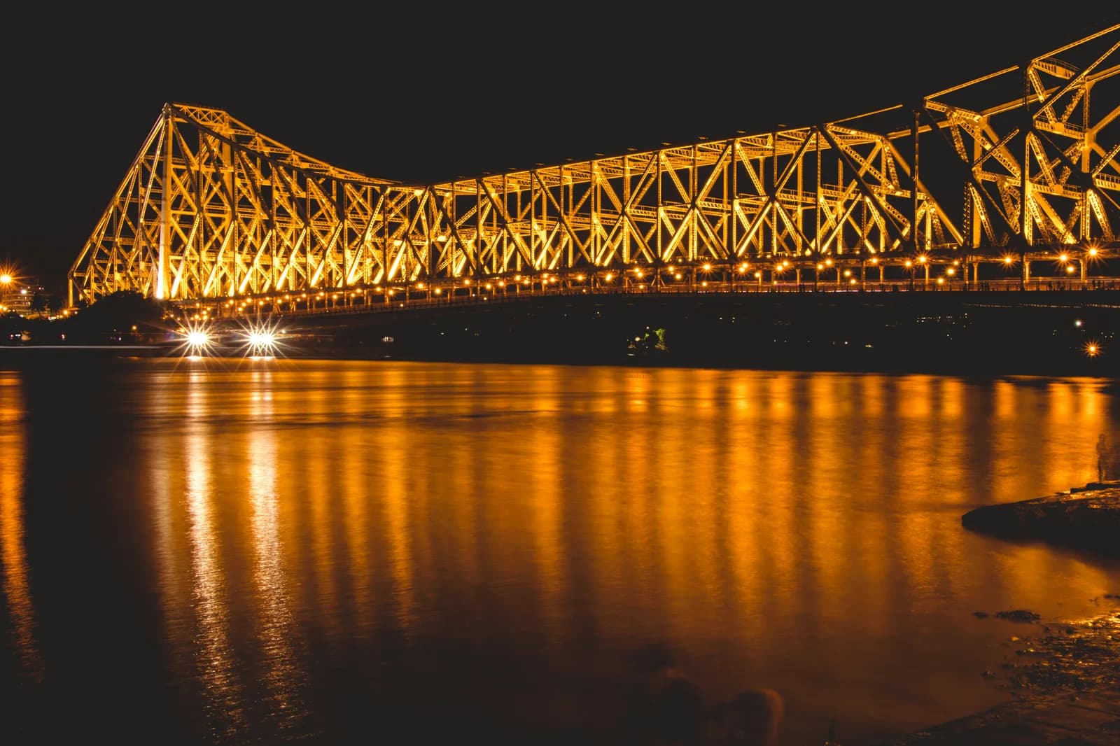 Howrah Bridge lit up at night, Kolkata