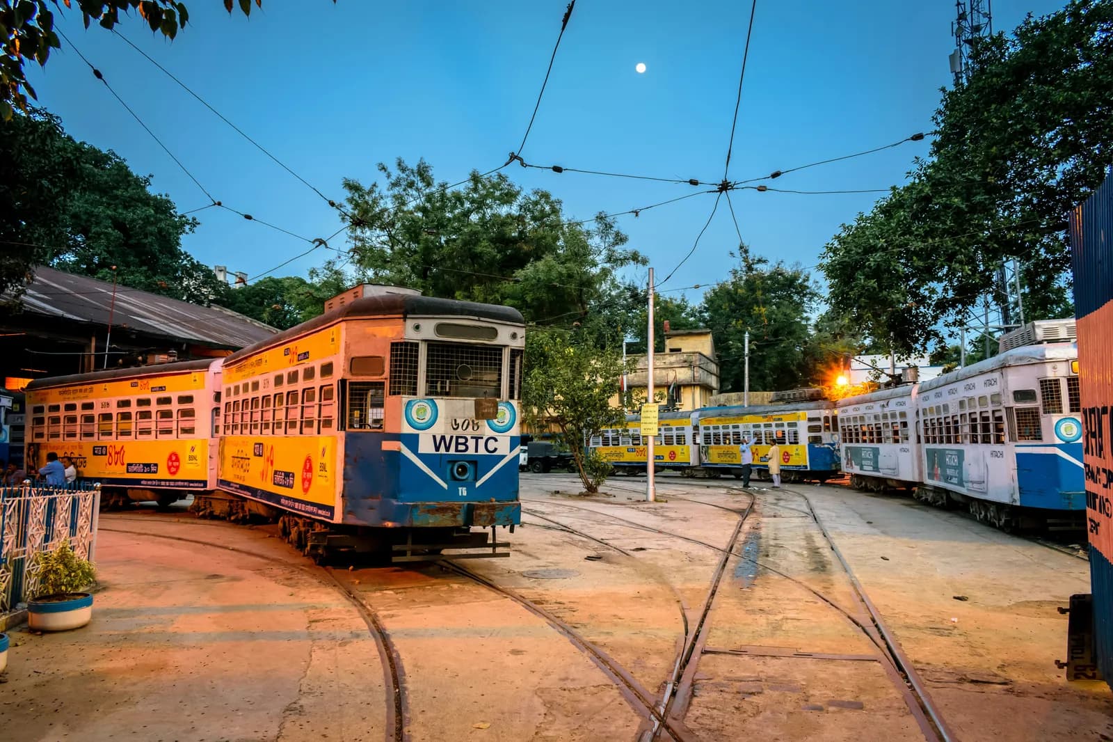 Vintage trams at a Kolkata depot